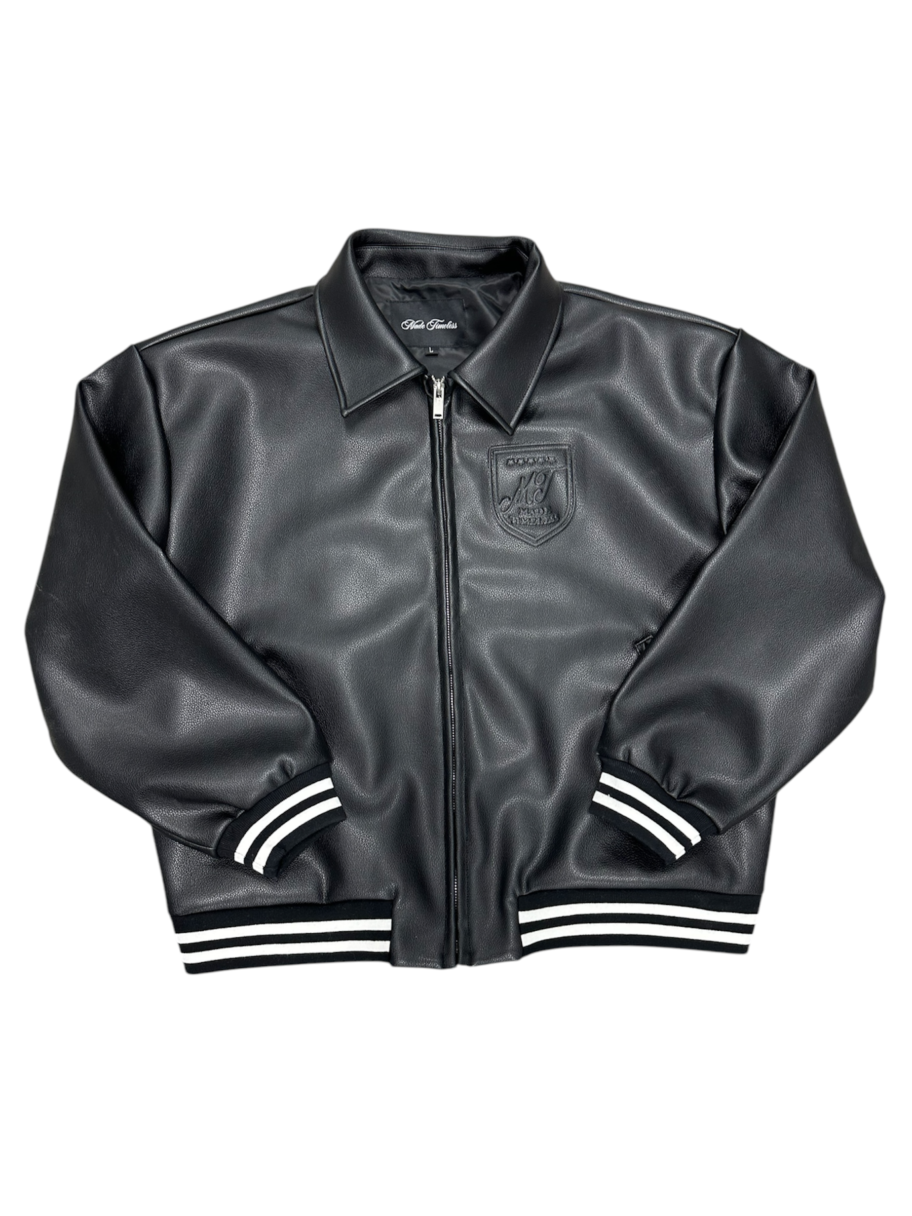 Embossed Leather Varsity Black