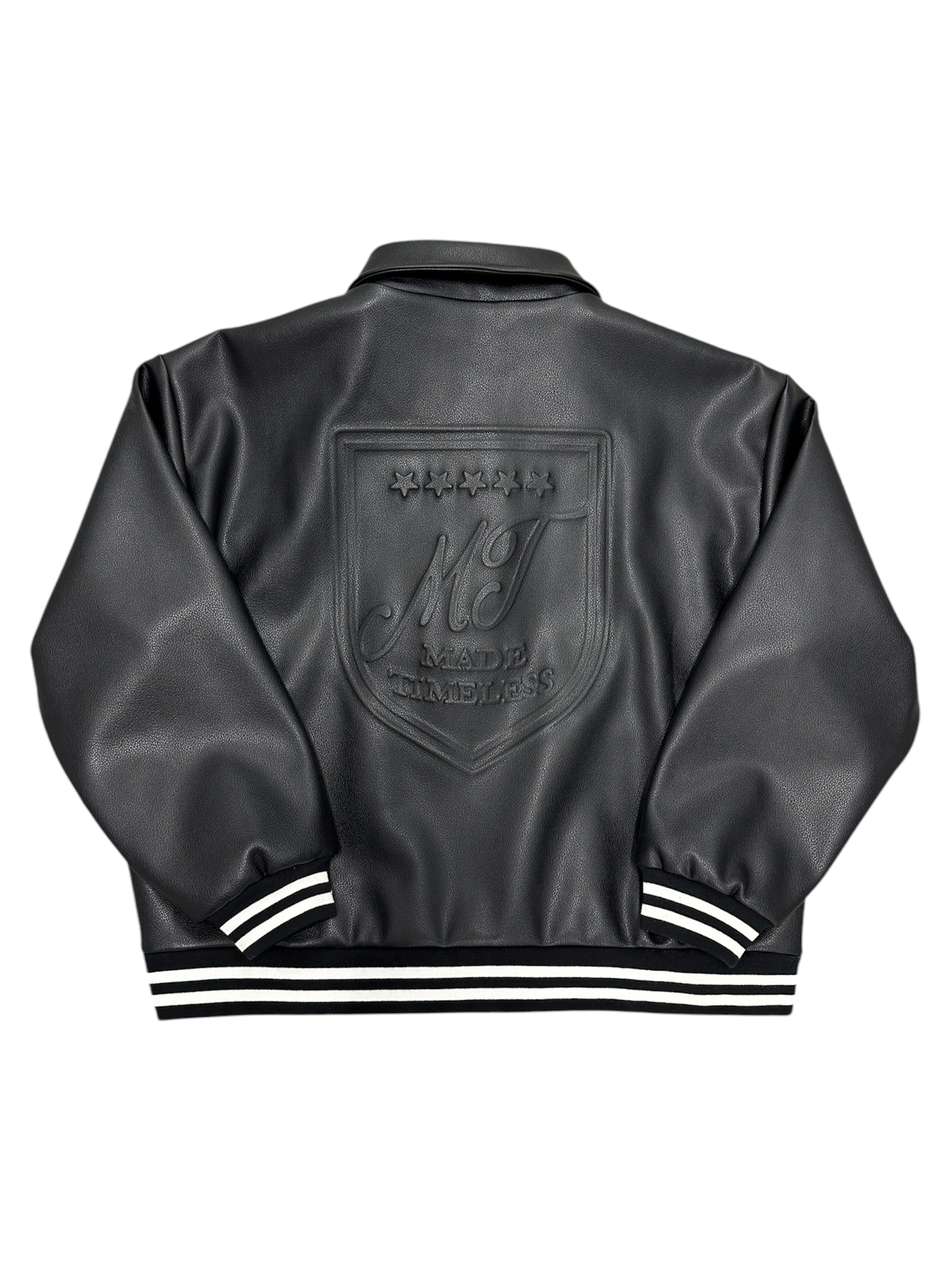 Embossed Leather Varsity Black